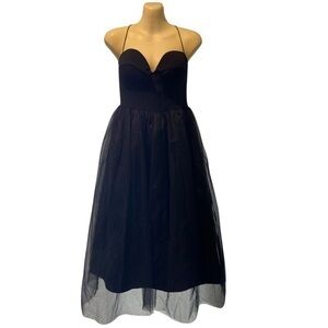 Chic Me Black Spaghetti Strap‎ Below the Knee Dress Size Small